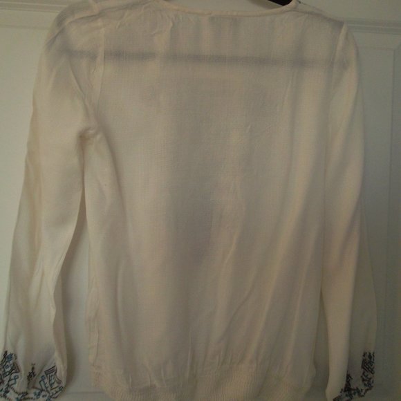 Lucky Brand Aztec Boho Embroidered Beaded Peasant Ivory Blouse - Picture 4 of 8